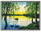 Алмазна вишивка білі лебеді на озері 40х50 см, повна викладка, квадратні стрази, фото 2