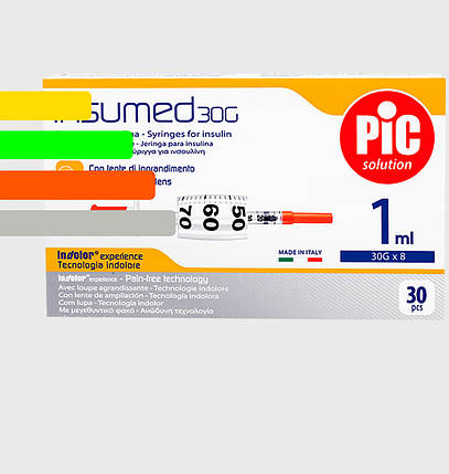 Шприц Інсумед - Insumed для інсуліну U-100 1мл*8мм, 30G (30 шт. в упаковці), фото 2