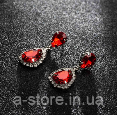 Сережки з камінням silver red