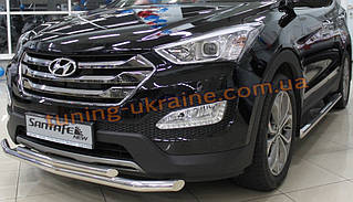 Захист переднього бампера труба подвійна D60-42 на Hyundai Santa Fe 2013