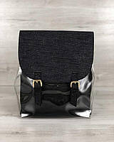 Стильный силиконовый рюкзак с косметичкой черно-серый с блеском