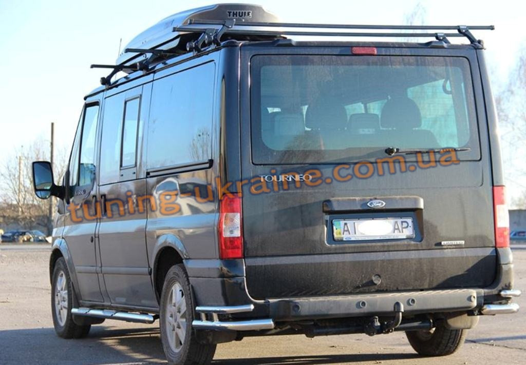Захист заднього бампера куточки подвійні з нержавійки на Ford Transit 2012-2016