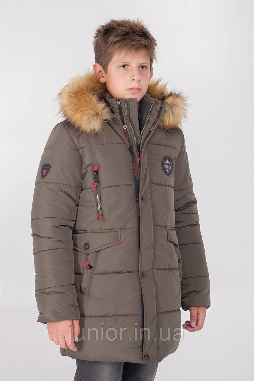 Зимова куртка пуховик на хутрі для хлопчика DZ-54B (128-158р)