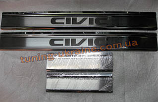 Хром накладки на пороги напис гравіювання для Honda Civic 8 2007-2011 хетчбек