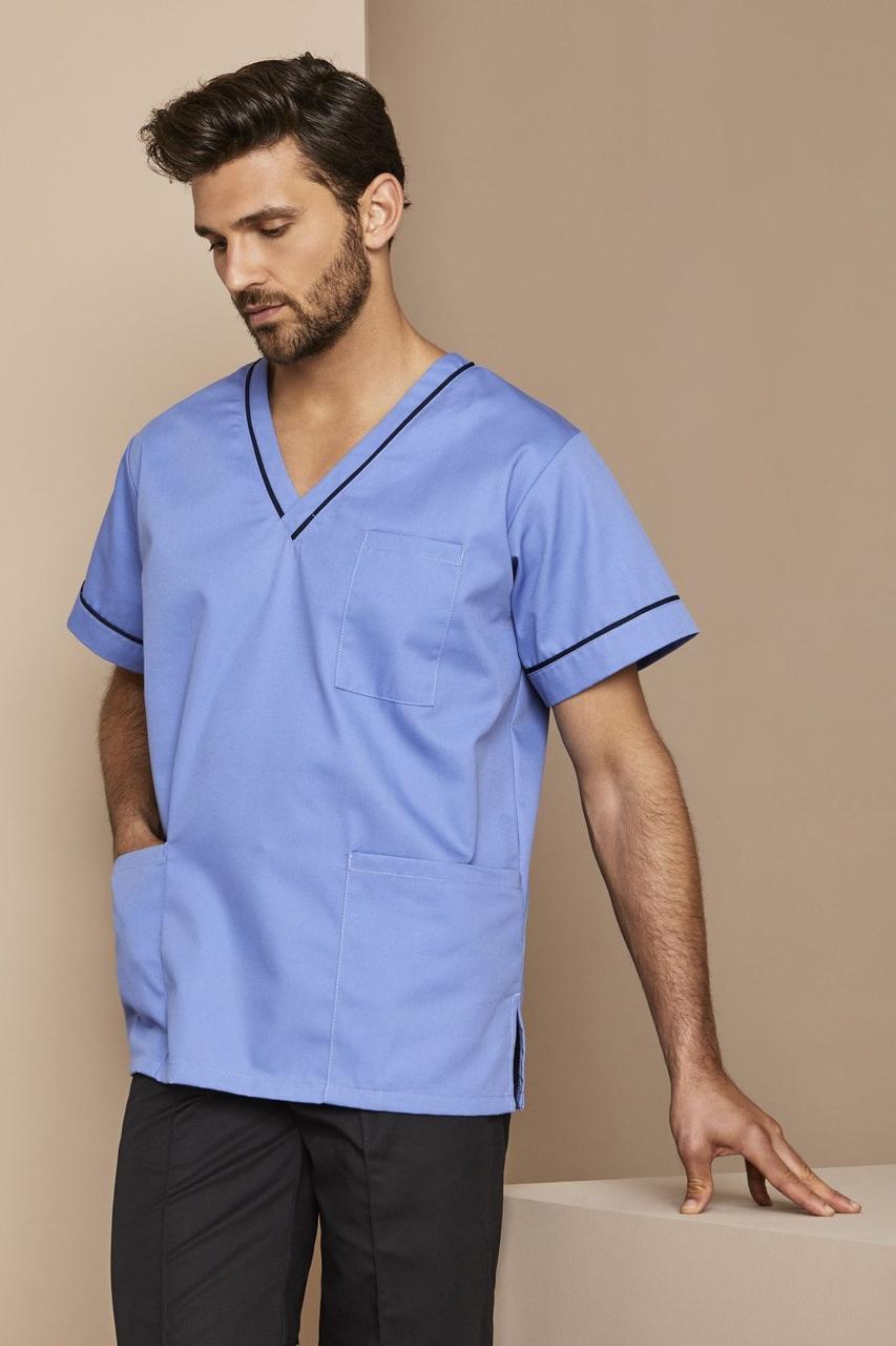 Медичний чоловічий костюм хірургічний блакитний з чорним кантом - 03305