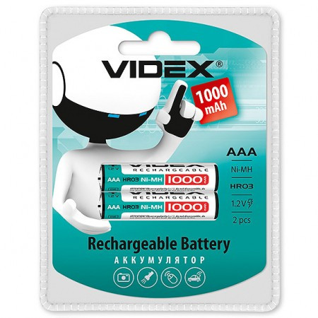 2шт Акумулятор мізинчик Videx AAA 1000 mAh