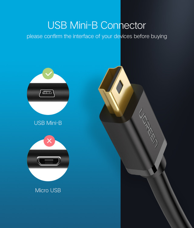 Кабель Mini USB Ugreen US132 для зарядки и передачи данных Черный 0.5м 1м 2м 3м
