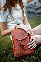 Женский кожаный рюкзак на затяжках, натуральная Винтажная кожа цвет коричневый, оттенок Коньяк