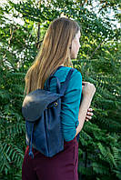 Женский кожаный рюкзак на затяжках, натуральная Винтажная кожа цвет Синий