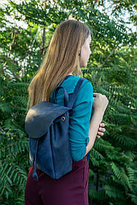 Жіночий шкіряний рюкзак на затяжках, натуральна Вінтажна шкіра колір Синій
