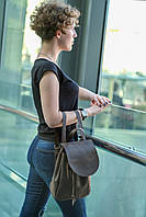 Жіночий шкіряний рюкзак на затяжках, натуральна Вінтажна шкіра колір коричневый, відтінок Шоколад