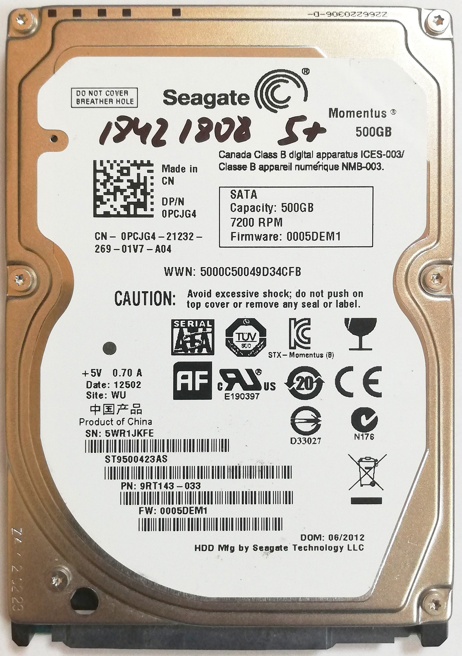 Жорсткий диск для ноутбука Seagate 500GB 2.5" 16MB 7200rpm (ST9500423AS) SATAII Б/В