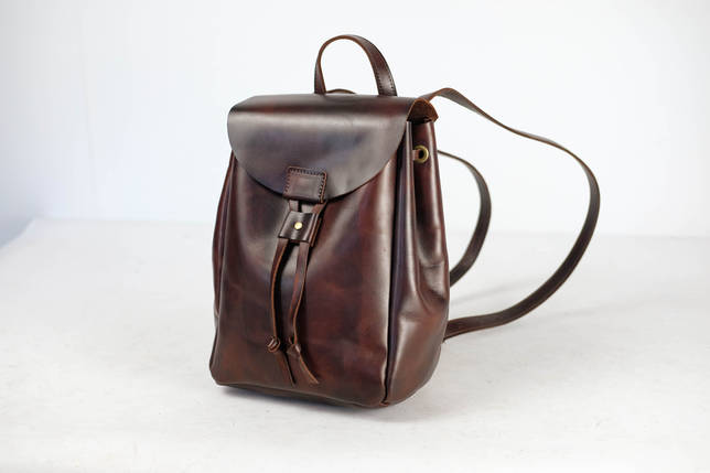 Жіночий шкіряний рюкзак Токіо, розмір середній, натуральна шкіра італійський Краст колір коричневий, відтінок Вишня, фото 2