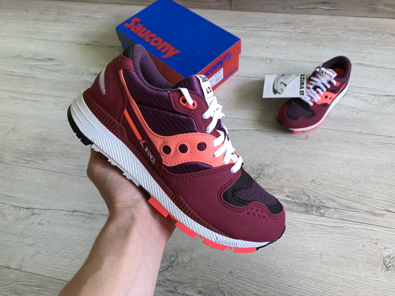 Жіночі оригінальні кросівки Saucony Azura Maroon/Pink бордові чорні рожеві
