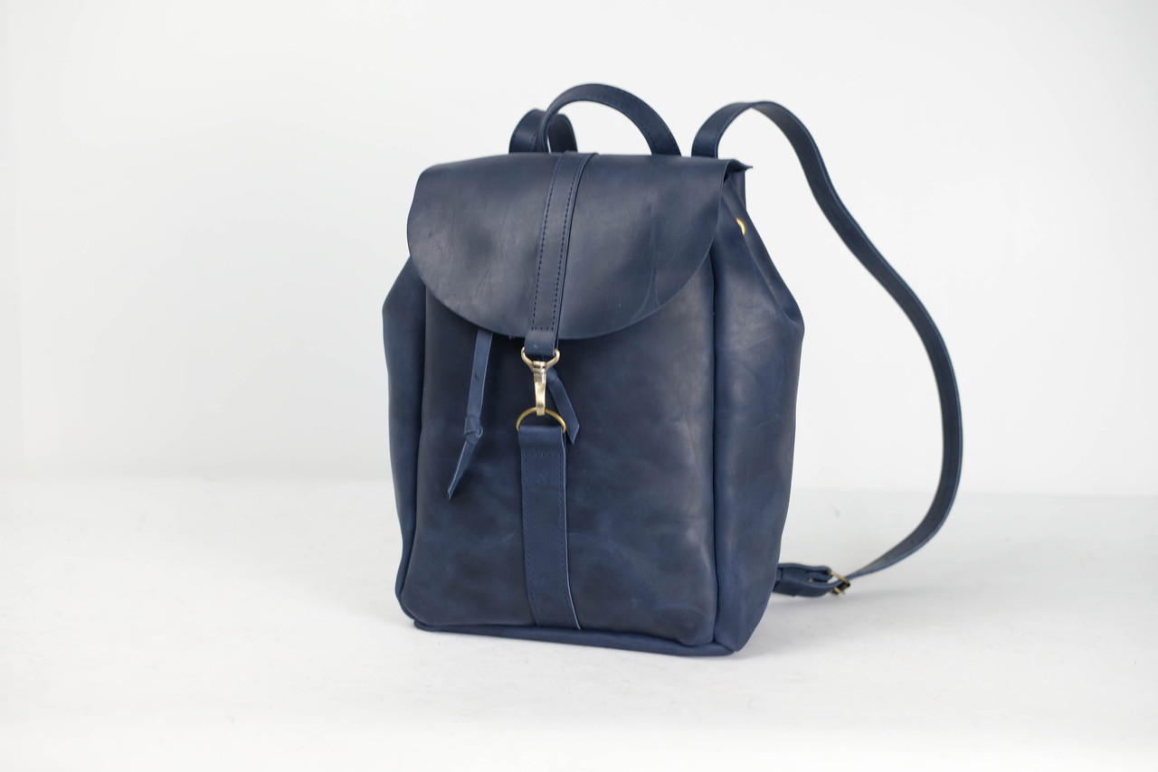 Жіночий шкіряний рюкзак Київ, розмір великий, натуральна Вінтажна шкіра колір Синій