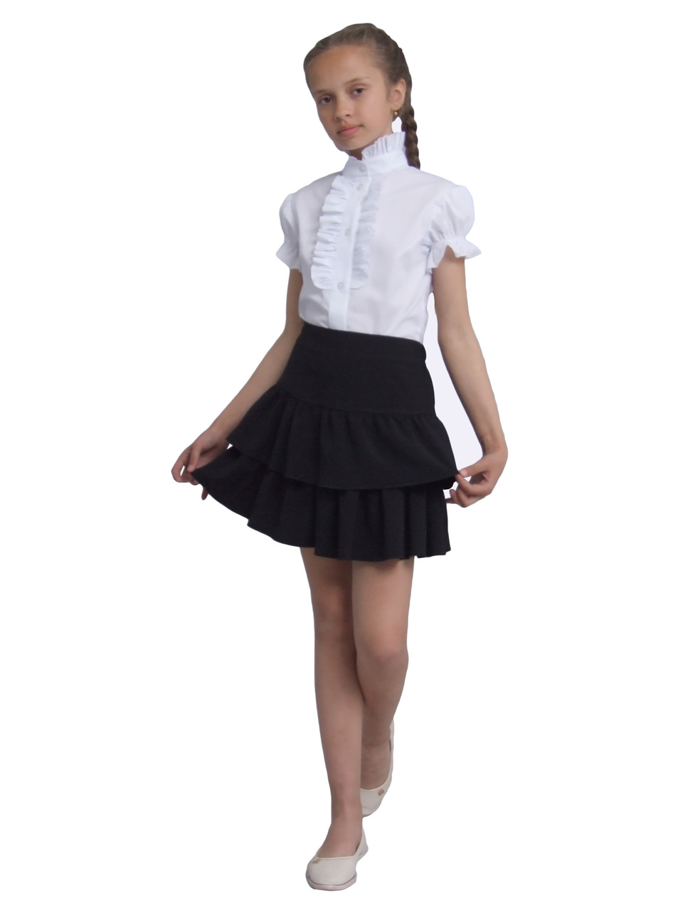 Блузка для дівчаток біла з коротким рукавом м1132 розмір 140 146 152 158 170 Попелюшка