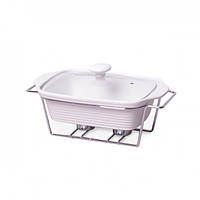 Марміт прямокутний керамічний Kamille KM 6403 33 см 2.4 л зі скляною кришкою на металевій підставці