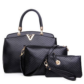 Жіноча сумка набір 2в1 чорний з екошкіри, товар з дефектом