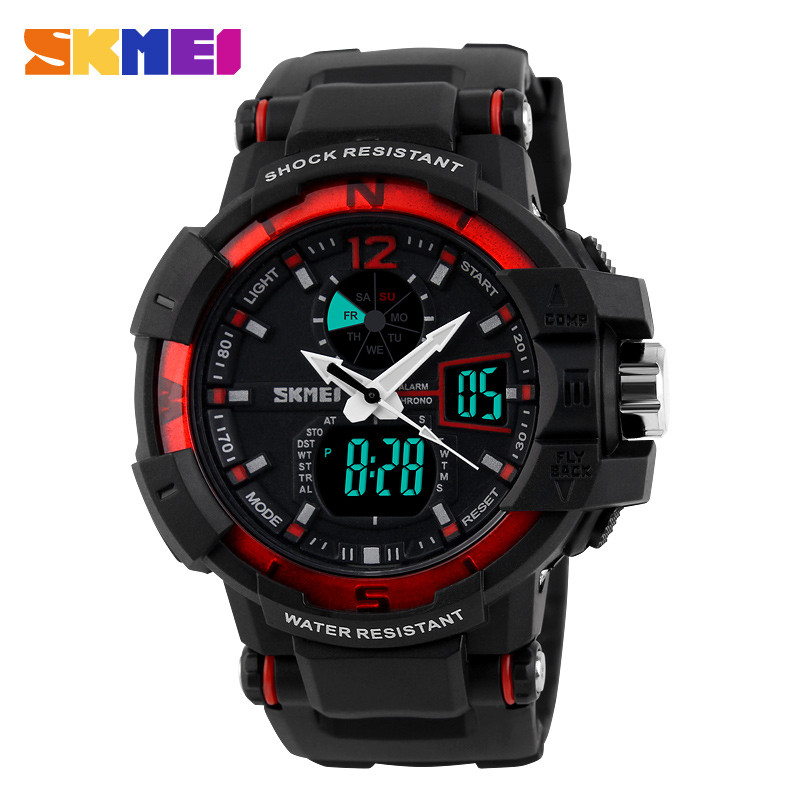 Чоловічі спортивні годинник SKMEI SHOCK RESISTANT(1040) ЧОРНІ З ЧЕРВОНИМ