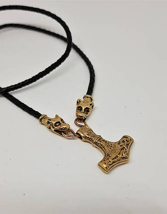 Мело Тора в стилі Маммен, бронзова шийна прикраса з натуральною шкірою., фото 2