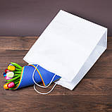 Готові паперові пакети білі з ручками 320*150*380 мм Білі крафт пакети з ручками великих розмірів, фото 3