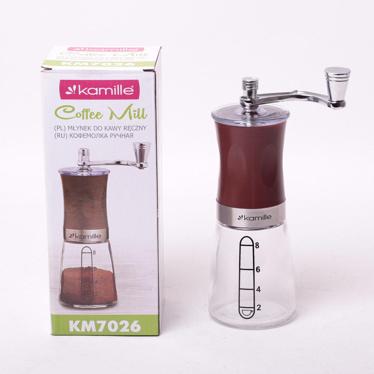 Функціональна кавомолка ручна Kamille KM-7026 Ø 6.5*18.5 см механічна