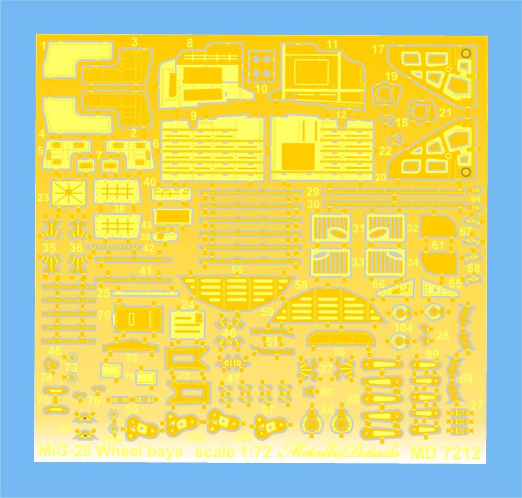 Набір фототравлення для деталювання моделі літака Міг-25. 1/72 METALLIC DETAILS MD7212