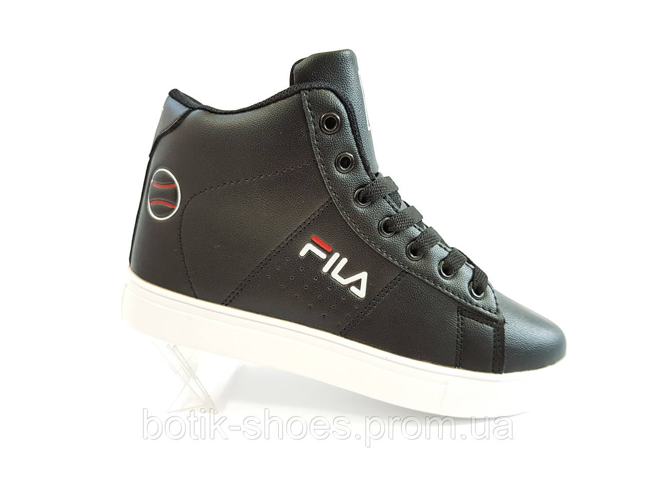 Високі молодіжні стильні кросівки жіночі повсякденні красиві комфортні брендові зручні еко шкіра аналог Fila T-05 чорні 38 розмір