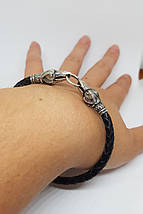 Браслет шкіряний з срібними закінченнями Ворони, фото 2