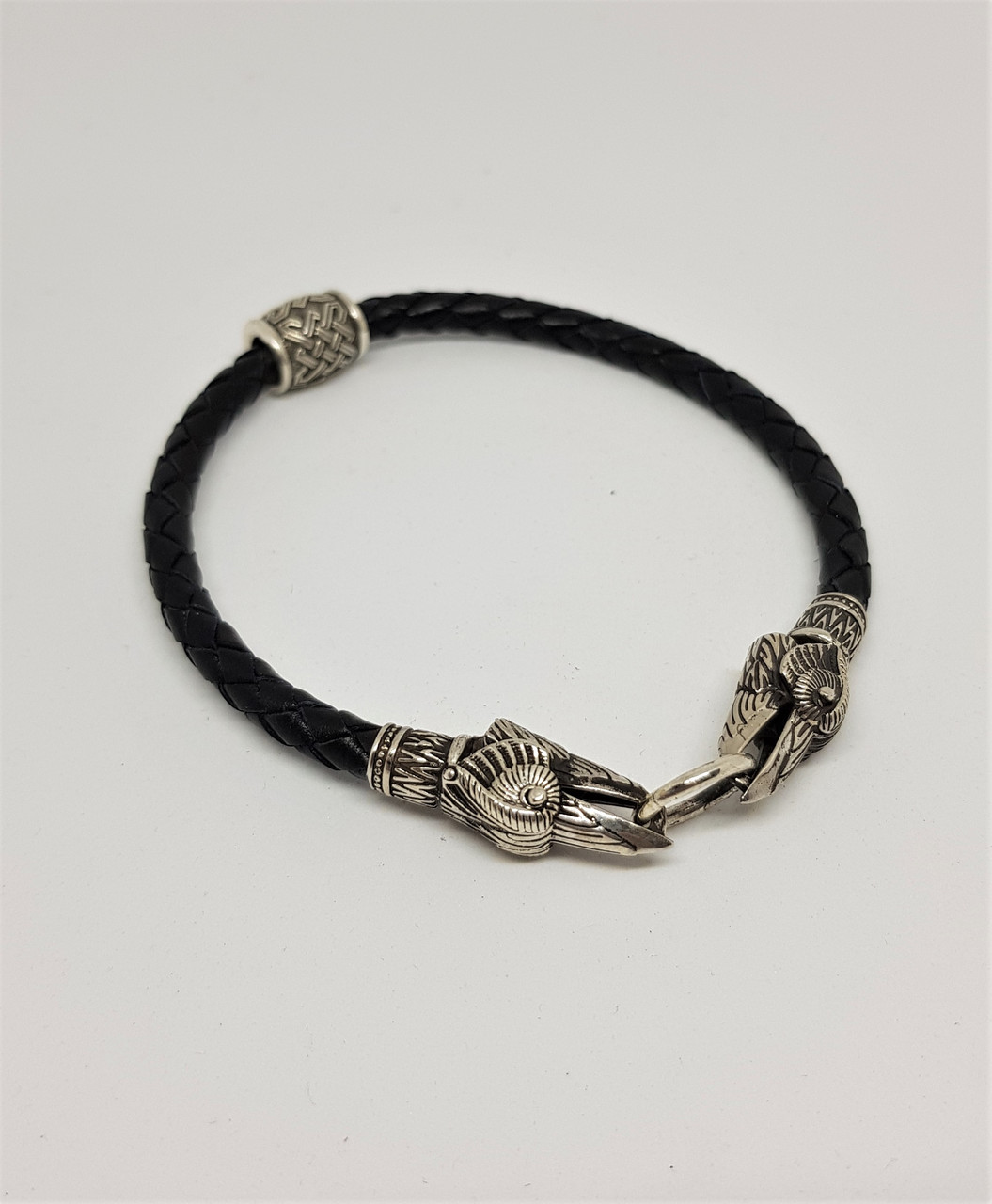 Браслет шкіряний з срібними закінченнями Ворони