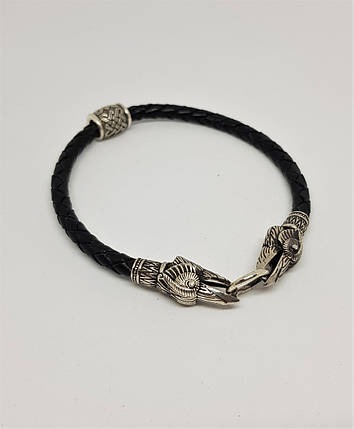 Браслет шкіряний з срібними закінченнями Ворони, фото 1
