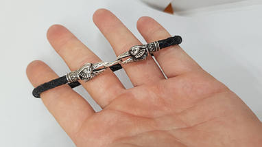 Браслет шкіряний з срібними закінченнями Ворони, фото 4