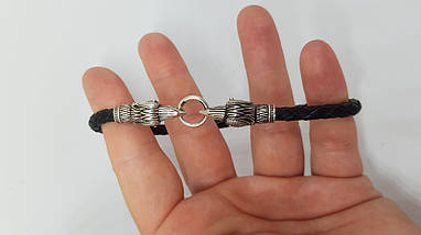 Браслет шкіряний з срібними закінченнями Ворони, фото 3