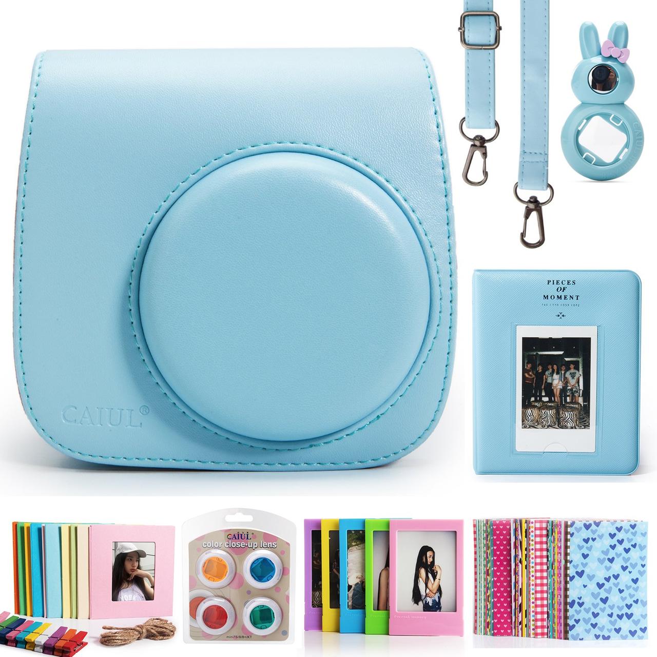Набір для Камери Fujifilm Instax Mini 8, 8+, 9 чохол, Лінзи, Рамкі, Альбом, Стикери від CAIUL Блакитний, фото 1