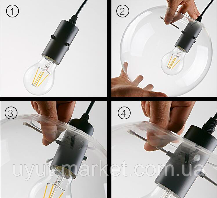 Подвесной светильник стеклянный шар d30см Е27, 1,5м - фото 4 - id-p1026204940