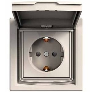 Розетка IP44 вологозахищена з з/к з кришкою крем Asfora EPH3100323, фото 1