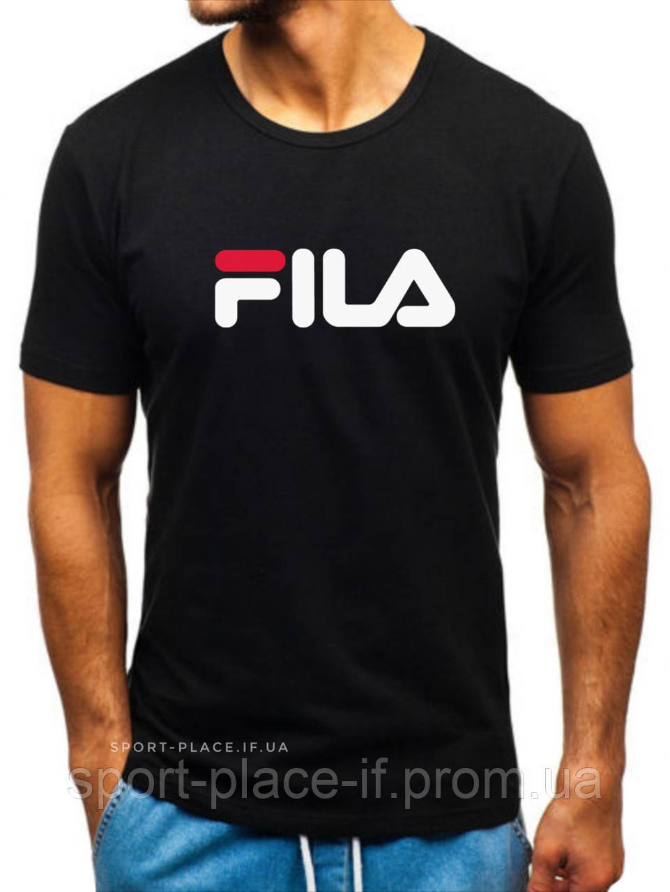 Чоловіча футболка Fila (Філа) чорна (велика емблема) бавовна