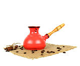 Турка Червона керамічна с дерев'яною ручкою 350 мл, фото 2