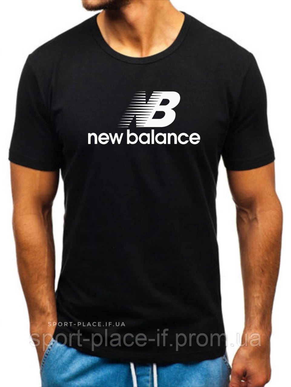 Чоловіча футболка New Balance (Нью Беланс) чорна (велика емблема) бавовна