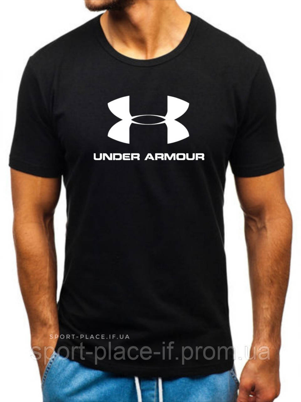 Чоловіча футболка Under Armour (Андер Армор) чорна (велика емблема) бавовна