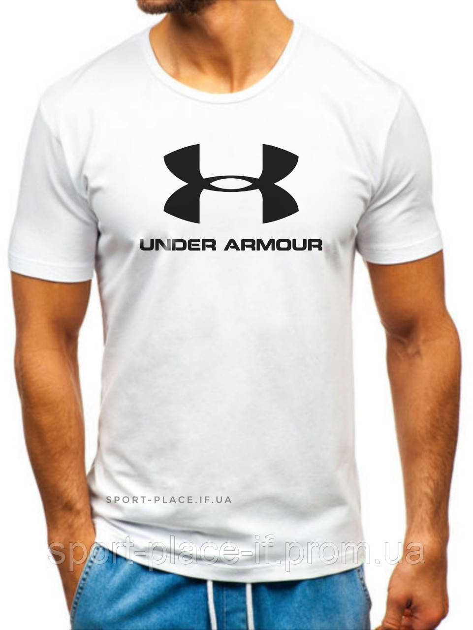 Чоловіча футболка Under Armour (Андер Армор) біла (велика емблема) бавовна
