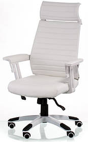 Офісне крісло Monika white з високою спинкою і сидінням з арткожі, механізм Multiblock