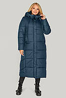 Зимнее женское пальто - куртка Сандра модного покроя с вшитым капюшоном 44-62 размера морская волна