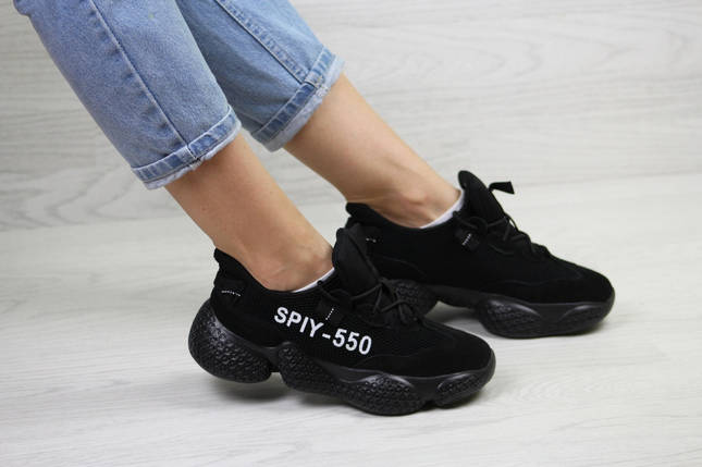 Женские кроссовки черные текстильные простые и удобные, фото 2