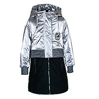 Пальто демисезонное для девочек Fengsu 140 серебро 1950