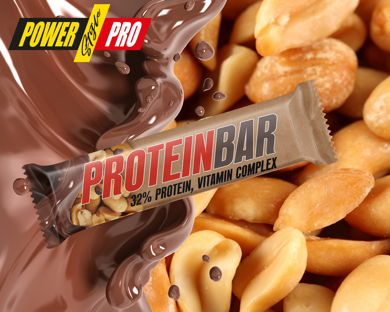 Батончик Power Pro без цукру, Nuts Bar з Арахісом та Карамель, 70гр (2 * 35 гр)/20