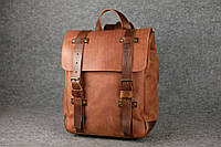 Мужской кожаный рюкзак "Hankle H1" натуральная Винтажная кожа, цвет коричневый оттенок Коньяк + Вишня