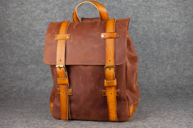 Чоловічий шкіряний рюкзак "Hankle H1" натуральна Вінтажна шкіра, колір коричневий відтінок Коньяк + Бурштин, фото 2