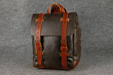 Чоловічий шкіряний рюкзак "Hankle H1" натуральна Вінтажна шкіра, колір коричневий Шоколад + Коньяк