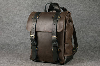 Чоловічий шкіряний рюкзак "Hankle H1" натуральна Вінтажна шкіра, колір коричневий Шоколад + Чорний